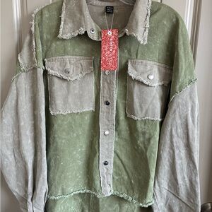 SHEIN Two-Tone Green Jean Jacket